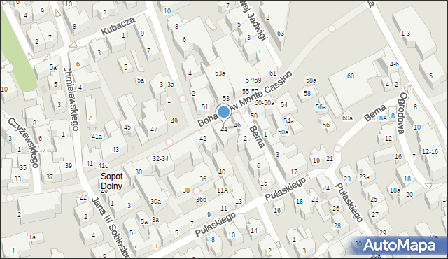 Sopot, Bohaterów Monte Cassino, 44, mapa Sopotu