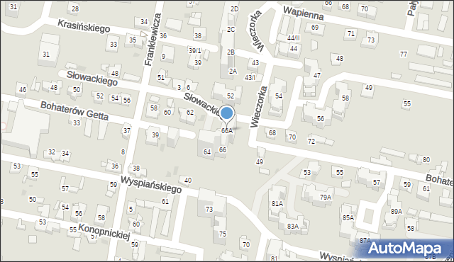 Sosnowiec, Bohaterów Getta, 66A, mapa Sosnowca