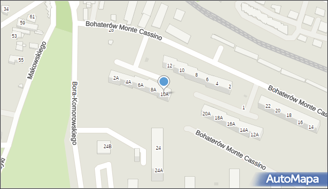 Sosnowiec, Bohaterów Monte Cassino, 10A, mapa Sosnowca