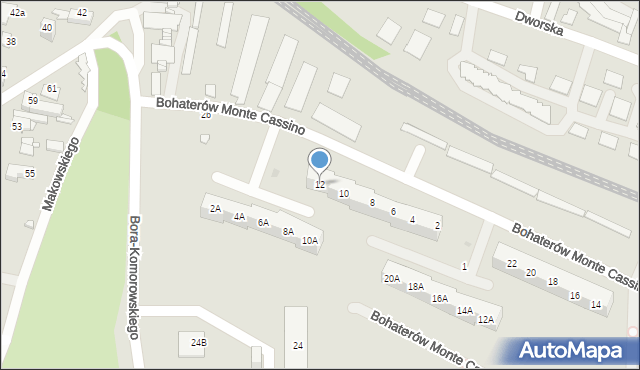 Sosnowiec, Bohaterów Monte Cassino, 12, mapa Sosnowca