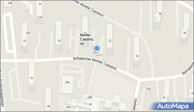 Sosnowiec, Bohaterów Monte Cassino, 32b, mapa Sosnowca