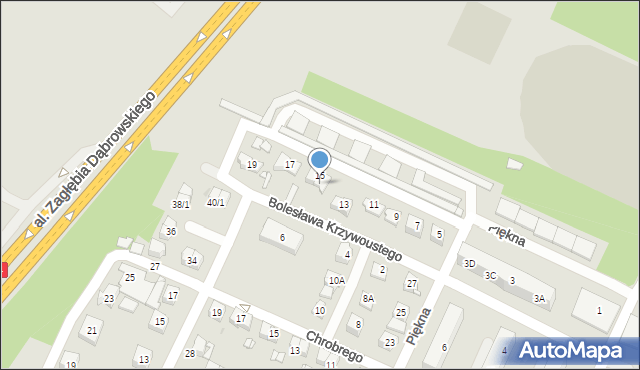 Sosnowiec, Bolesława Krzywoustego, 15/1, mapa Sosnowca
