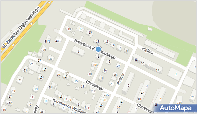 Sosnowiec, Bolesława Krzywoustego, 4, mapa Sosnowca