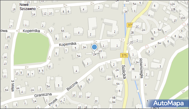 Szczawno-Zdrój, Boczna, 1A, mapa Szczawno-Zdrój