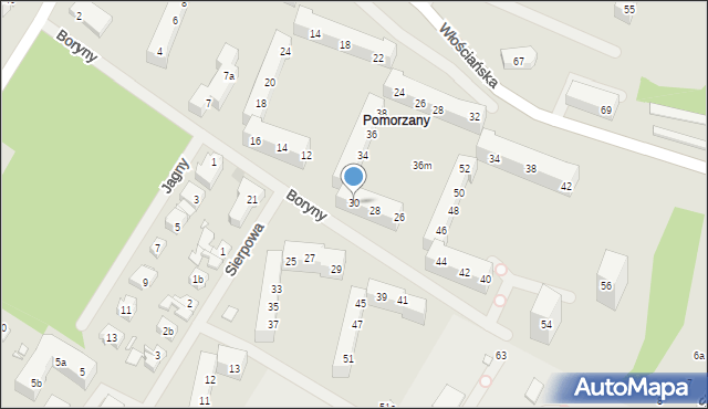 Szczecin, Boryny, 30, mapa Szczecina