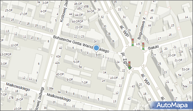 Szczecin, Bohaterów Getta Warszawskiego, 3, mapa Szczecina