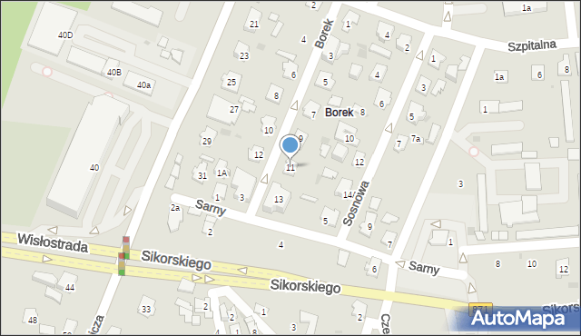 Tarnobrzeg, Borek, 11, mapa Tarnobrzegu