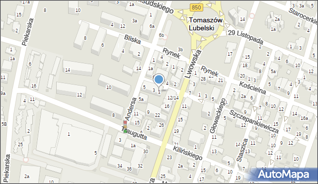 Tomaszów Lubelski, Boya-Żeleńskiego Tadeusza, 1, mapa Tomaszów Lubelski