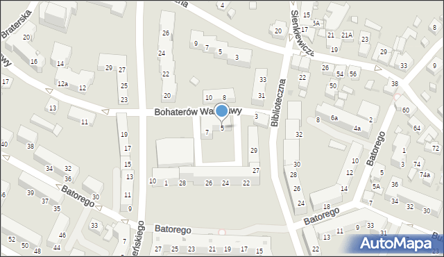 Tychy, Bohaterów Warszawy, 5, mapa Tychów