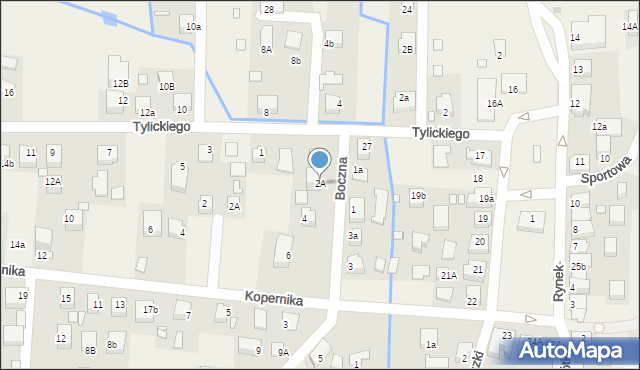 Tylicz, Boczna, 2A, mapa Tylicz