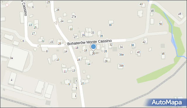 Wadowice, Bohaterów Monte Cassino, 20, mapa Wadowice