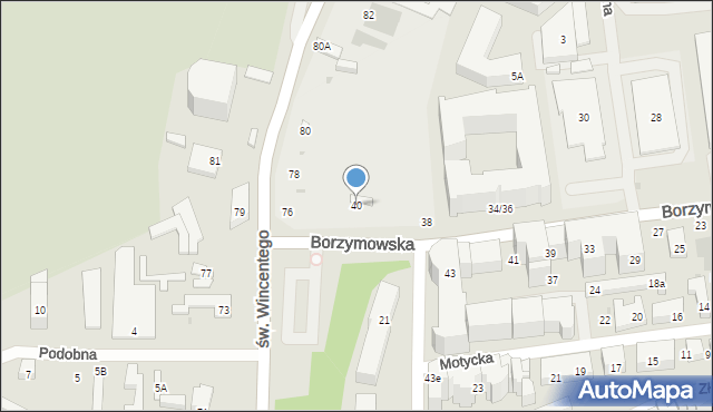 Warszawa, Borzymowska, 40, mapa Warszawy