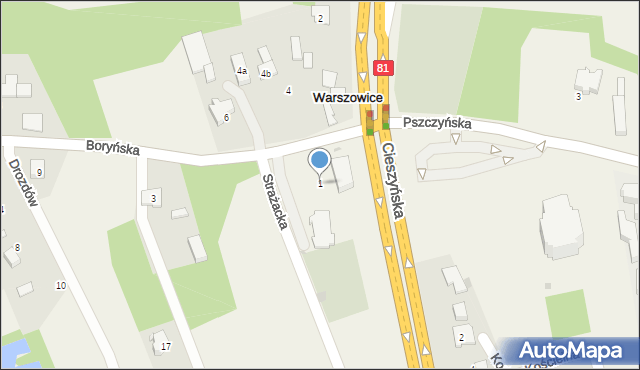 Warszowice, Boryńska, 1, mapa Warszowice