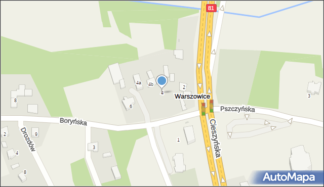 Warszowice, Boryńska, 4, mapa Warszowice