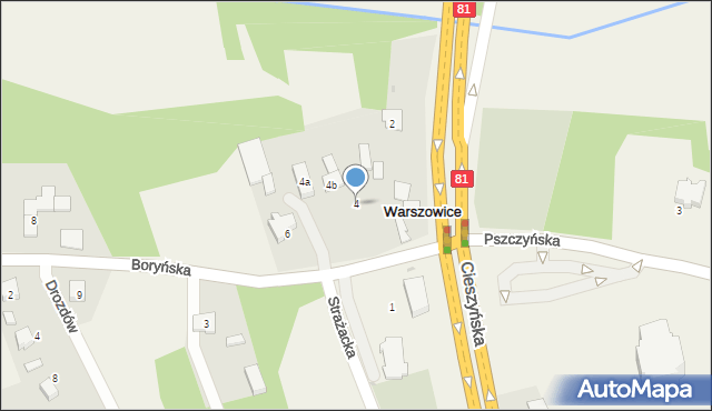 Warszowice, Boryńska, 4, mapa Warszowice