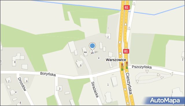 Warszowice, Boryńska, 4b, mapa Warszowice