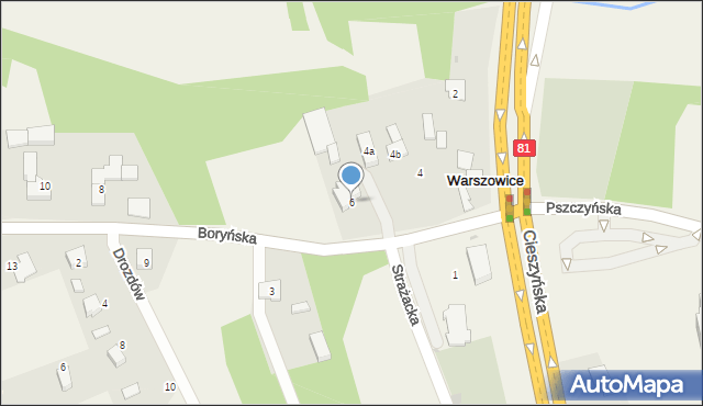 Warszowice, Boryńska, 6, mapa Warszowice