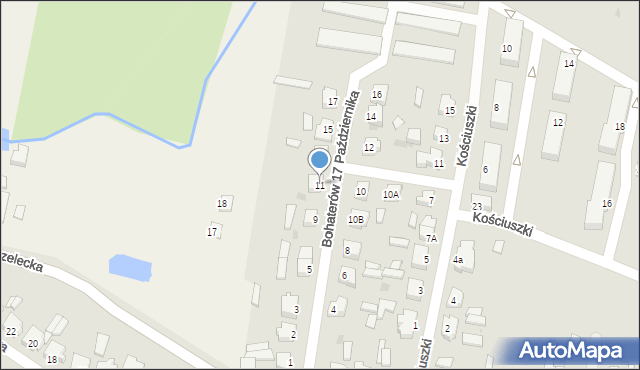 Wysoka, Bohaterów 17 Października, 11, mapa Wysoka