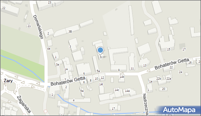 Żary, Bohaterów Getta, 7, mapa Żary
