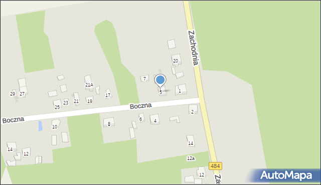 Zelów, Boczna, 5, mapa Zelów