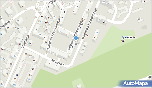 Zielona Góra, Bolesława Krzywoustego, 6a, mapa Zielona Góra