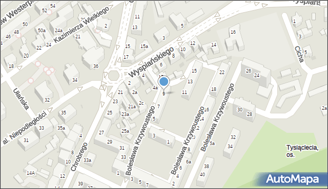 Zielona Góra, Bolesława Krzywoustego, 9, mapa Zielona Góra