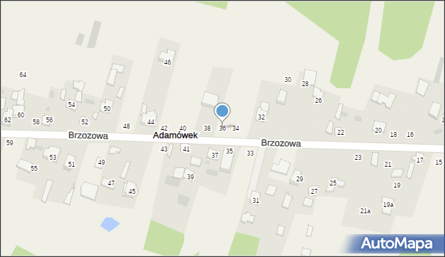 Adamówek, Brzozowa, 36, mapa Adamówek