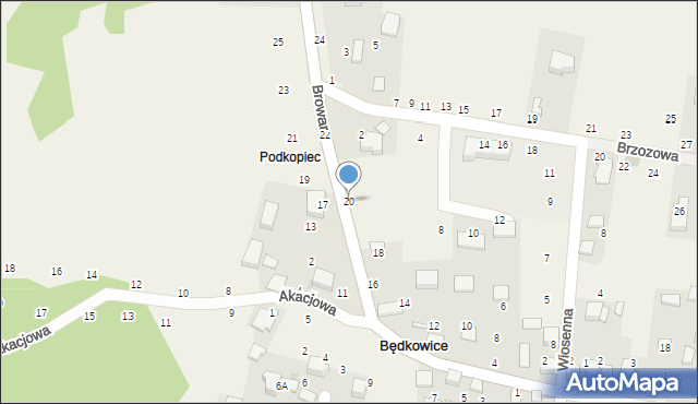 Będkowice, Browar, 20, mapa Będkowice