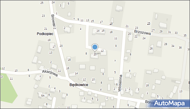 Będkowice, Brzozowa, 10, mapa Będkowice