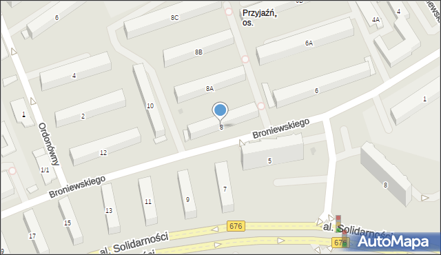 Białystok, Broniewskiego Władysława, 8, mapa Białegostoku