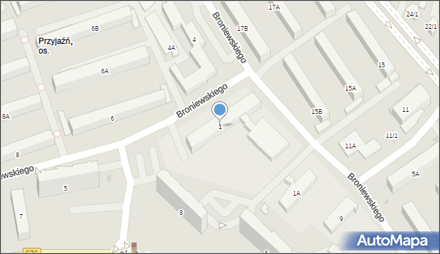 Białystok, Broniewskiego Władysława, 1, mapa Białegostoku