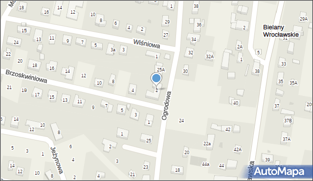 Bielany Wrocławskie, Brzoskwiniowa, 2, mapa Bielany Wrocławskie