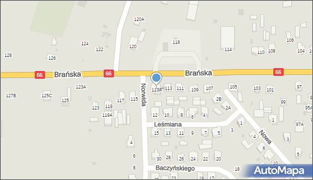 Bielsk Podlaski, Brańska, 113A, mapa Bielsk Podlaski