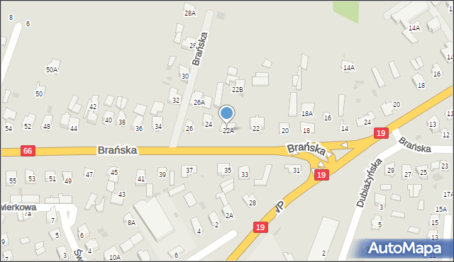 Bielsk Podlaski, Brańska, 22A, mapa Bielsk Podlaski