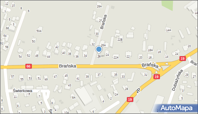 Bielsk Podlaski, Brańska, 26, mapa Bielsk Podlaski