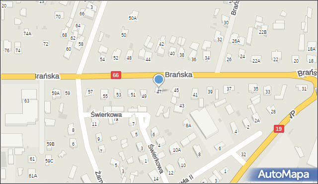 Bielsk Podlaski, Brańska, 47, mapa Bielsk Podlaski