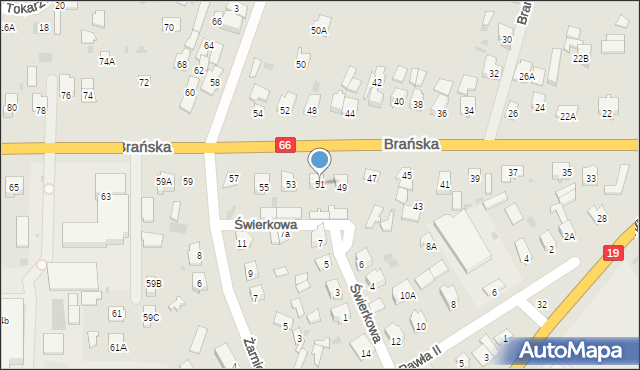 Bielsk Podlaski, Brańska, 51, mapa Bielsk Podlaski