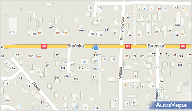 Bielsk Podlaski, Brańska, 89a, mapa Bielsk Podlaski