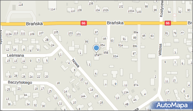 Bielsk Podlaski, Brańska, 97A, mapa Bielsk Podlaski