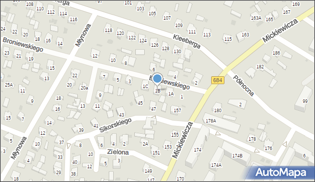 Bielsk Podlaski, Broniewskiego Władysława, 1B, mapa Bielsk Podlaski