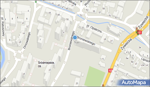 Bielsko-Biała, Broniewskiego Władysława, 7, mapa Bielsko-Białej