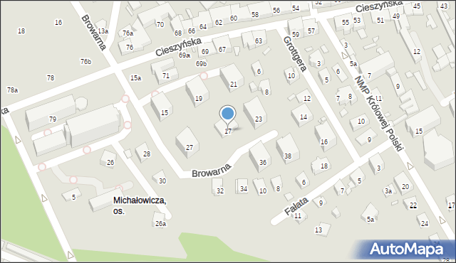 Bielsko-Biała, Browarna, 17, mapa Bielsko-Białej