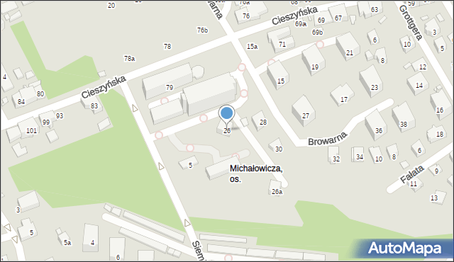 Bielsko-Biała, Browarna, 26, mapa Bielsko-Białej