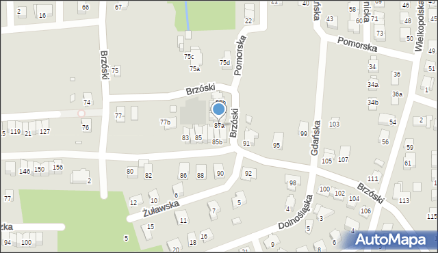 Bielsko-Biała, Brzóski Stanisława, ks., 87a, mapa Bielsko-Białej