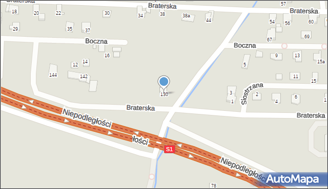 Bielsko-Biała, Braterska, 130, mapa Bielsko-Białej