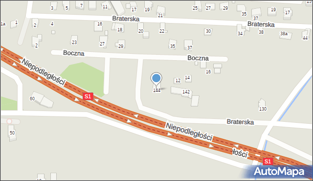 Bielsko-Biała, Braterska, 144, mapa Bielsko-Białej