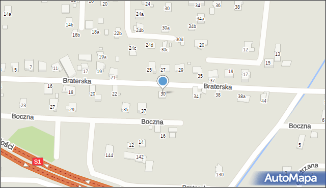 Bielsko-Biała, Braterska, 30, mapa Bielsko-Białej