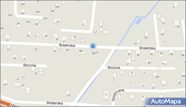 Bielsko-Biała, Braterska, 44, mapa Bielsko-Białej