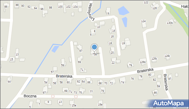 Bielsko-Biała, Braterska, 73b, mapa Bielsko-Białej