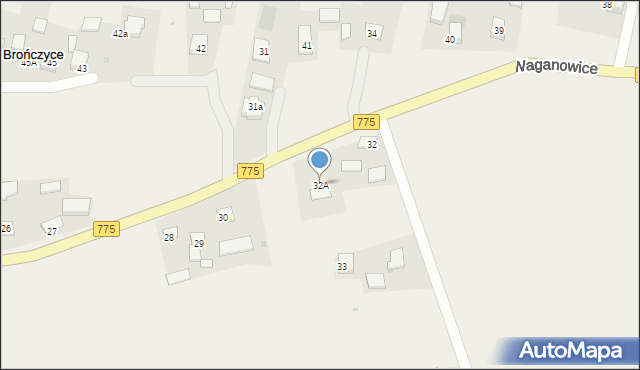 Brończyce, Brończyce, 32A, mapa Brończyce